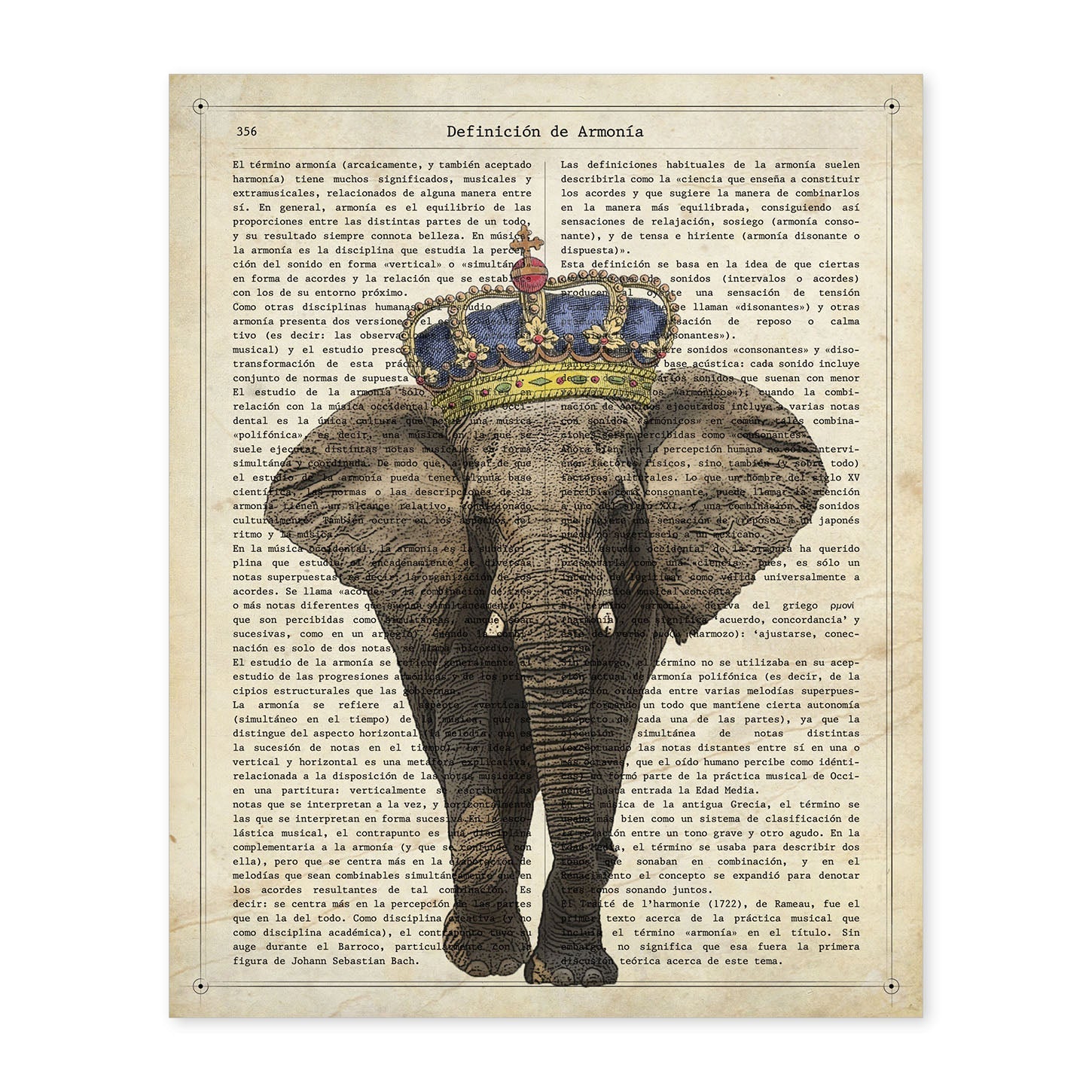 Poster de Elefante con corona. Láminas de elefantes con definiciones. Diseño con imágenes de elefantes y textos.-Artwork-Nacnic-A4-Sin marco-Nacnic Estudio SL