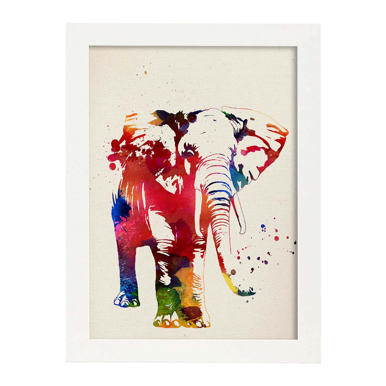 Poster de Elefante con diseño acuarela. Mix de láminas con estilo acuarela-Artwork-Nacnic-A3-Marco Blanco-Nacnic Estudio SL