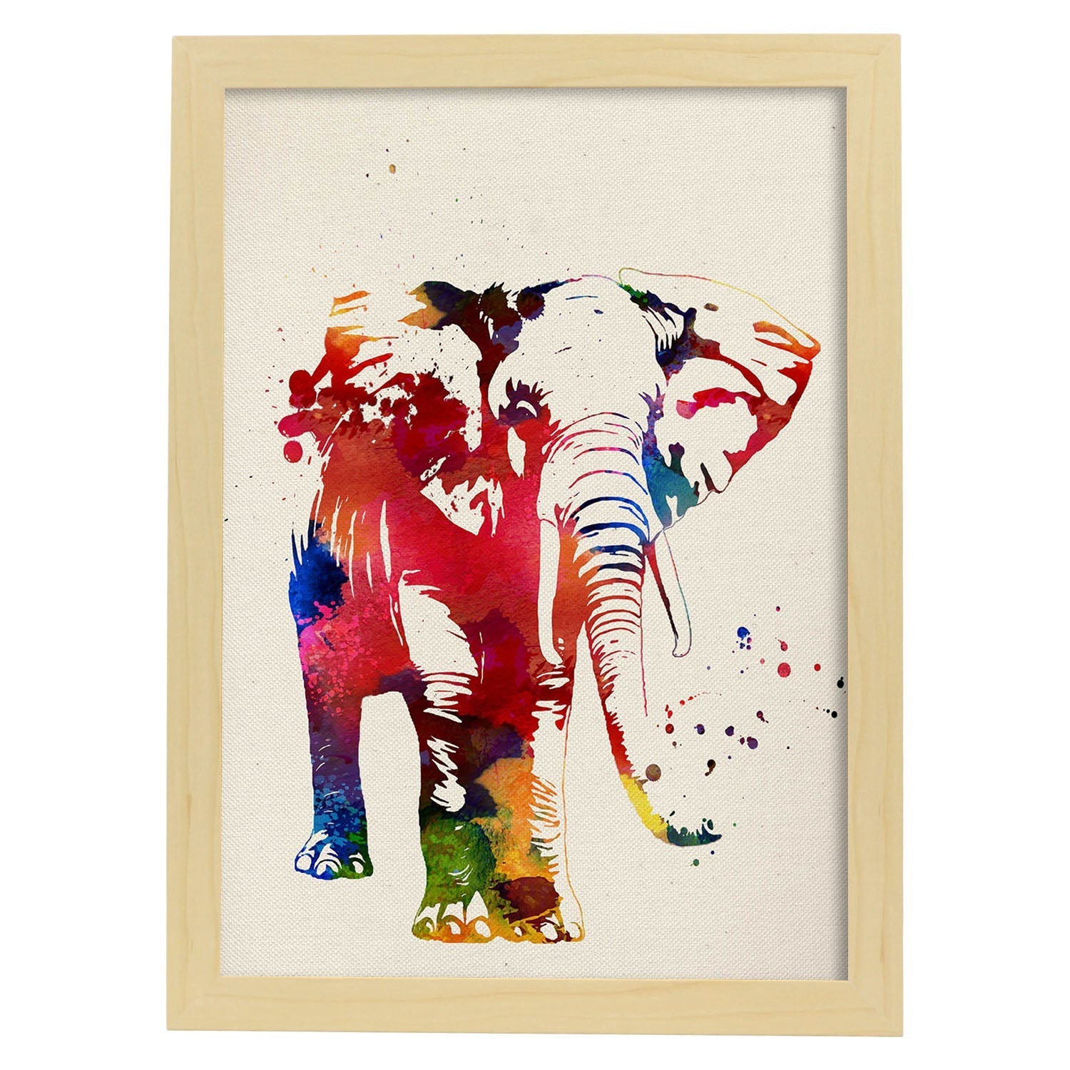 Poster de Elefante con diseño acuarela. Mix de láminas con estilo acuarela-Artwork-Nacnic-A3-Marco Madera clara-Nacnic Estudio SL
