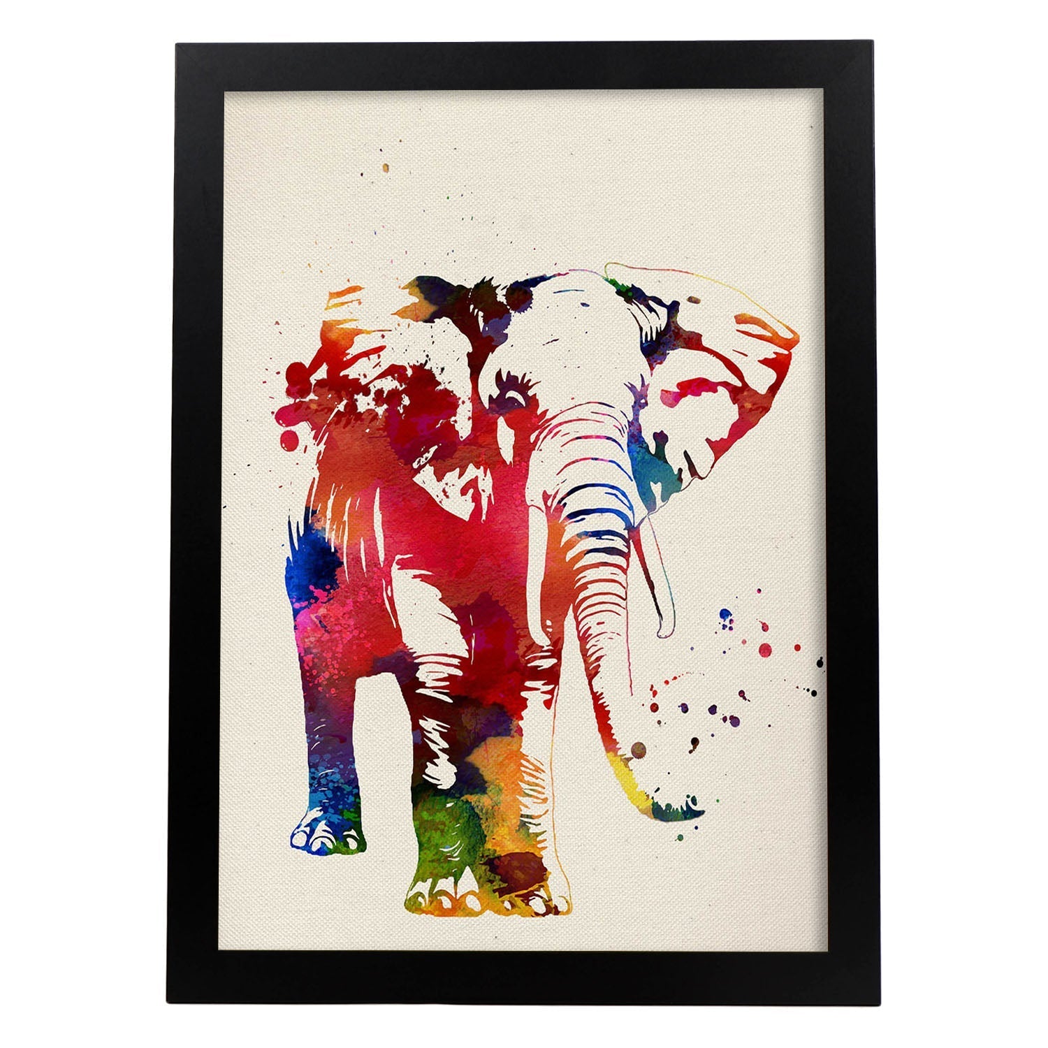 Poster de Elefante con diseño acuarela. Mix de láminas con estilo acuarela-Artwork-Nacnic-A3-Marco Negro-Nacnic Estudio SL
