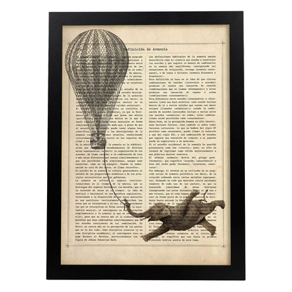 Poster de Elefante con globo. Láminas de elefantes con definiciones. Diseño con imágenes de elefantes y textos.-Artwork-Nacnic-A4-Marco Negro-Nacnic Estudio SL