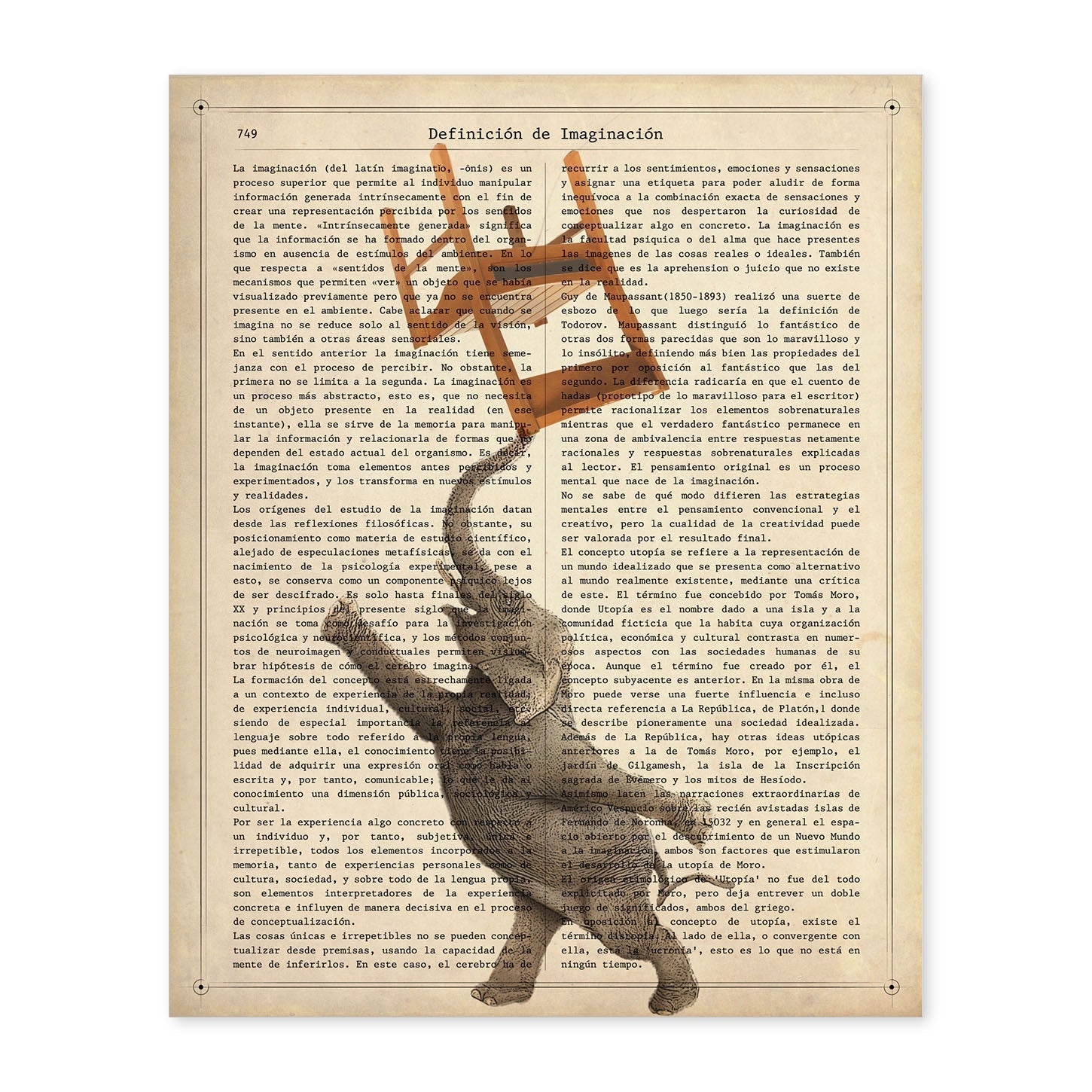 Poster de Elefante con silla. Láminas de elefantes con definiciones. Diseño con imágenes de elefantes y textos.-Artwork-Nacnic-A4-Sin marco-Nacnic Estudio SL