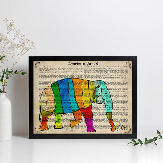 Poster de Elefante de colores. Láminas de elefantes con definiciones. Diseño con imágenes de elefantes y textos.-Artwork-Nacnic-Nacnic Estudio SL