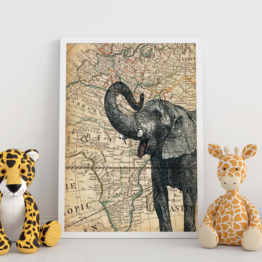 Poster de Elefante en Africa. Láminas de mapas del mundo. Decoración con mapas e imágenes vintage.-Artwork-Nacnic-Nacnic Estudio SL