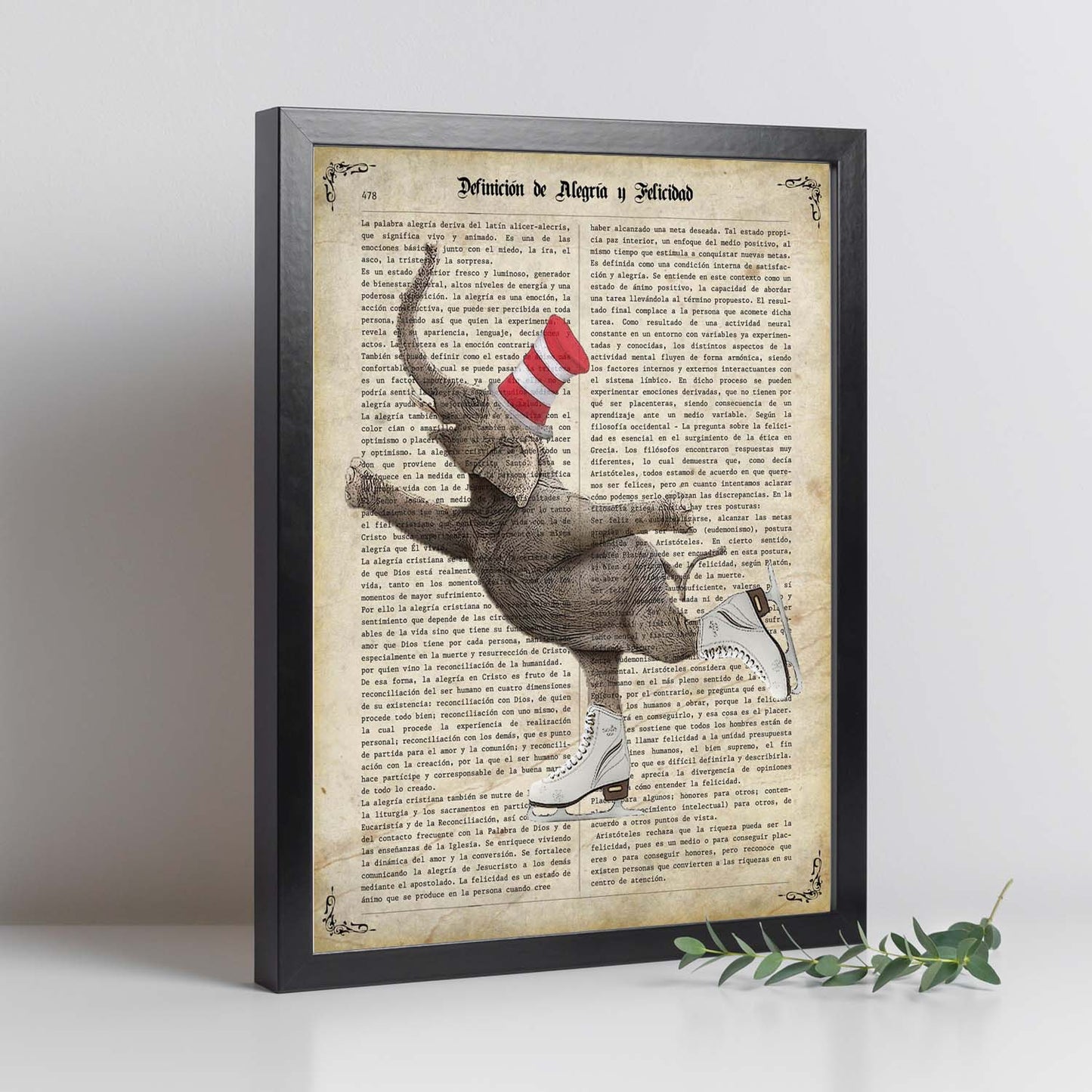 Poster de Elefante patinando. Láminas de elefantes con definiciones. Diseño con imágenes de elefantes y textos.-Artwork-Nacnic-Nacnic Estudio SL