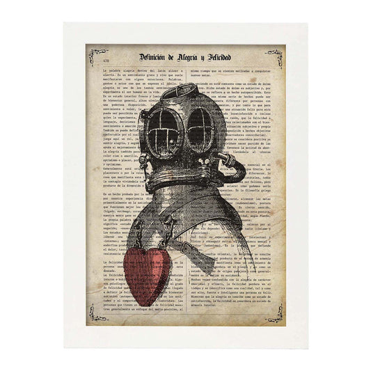 Poster de Escafandra enamorada.Láminas vintage para Posters con diseño vintage y definiciones.-Artwork-Nacnic-A4-Marco Blanco-Nacnic Estudio SL