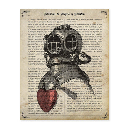 Poster de Escafandra enamorada.Láminas vintage para Posters con diseño vintage y definiciones.-Artwork-Nacnic-A4-Sin marco-Nacnic Estudio SL