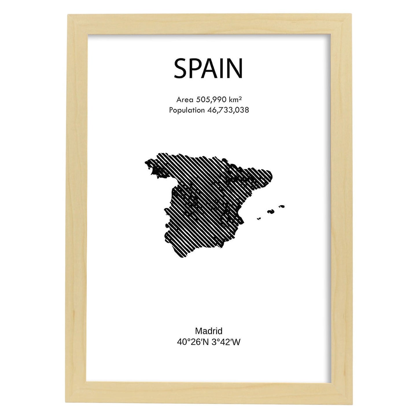 Poster de España. Láminas de paises y continentes del mundo.-Artwork-Nacnic-A3-Marco Madera clara-Nacnic Estudio SL