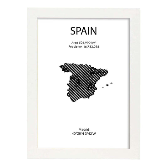 Poster de España. Láminas de paises y continentes del mundo.-Artwork-Nacnic-A4-Marco Blanco-Nacnic Estudio SL