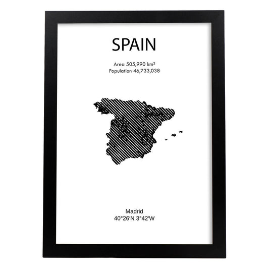 Poster de España. Láminas de paises y continentes del mundo.-Artwork-Nacnic-A4-Marco Negro-Nacnic Estudio SL