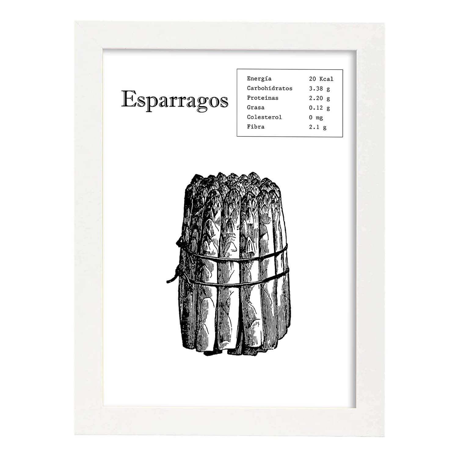 Poster de Esparragos. Láminas de frutas y verduras.-Artwork-Nacnic-A3-Marco Blanco-Nacnic Estudio SL