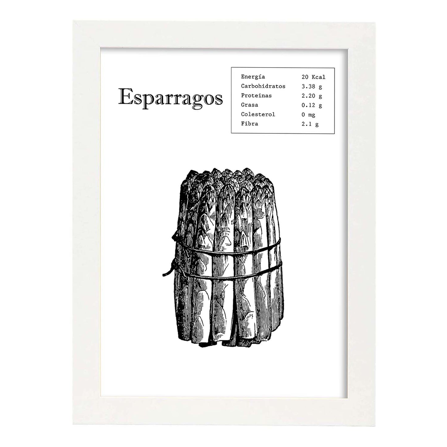 Poster de Esparragos. Láminas de frutas y verduras.-Artwork-Nacnic-A3-Marco Blanco-Nacnic Estudio SL