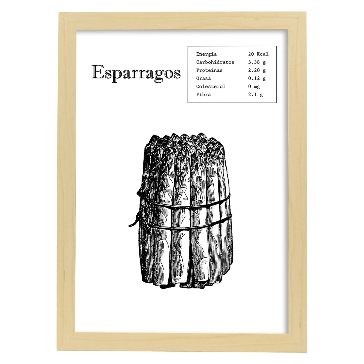 Poster de Esparragos. Láminas de frutas y verduras.-Artwork-Nacnic-A3-Marco Madera clara-Nacnic Estudio SL