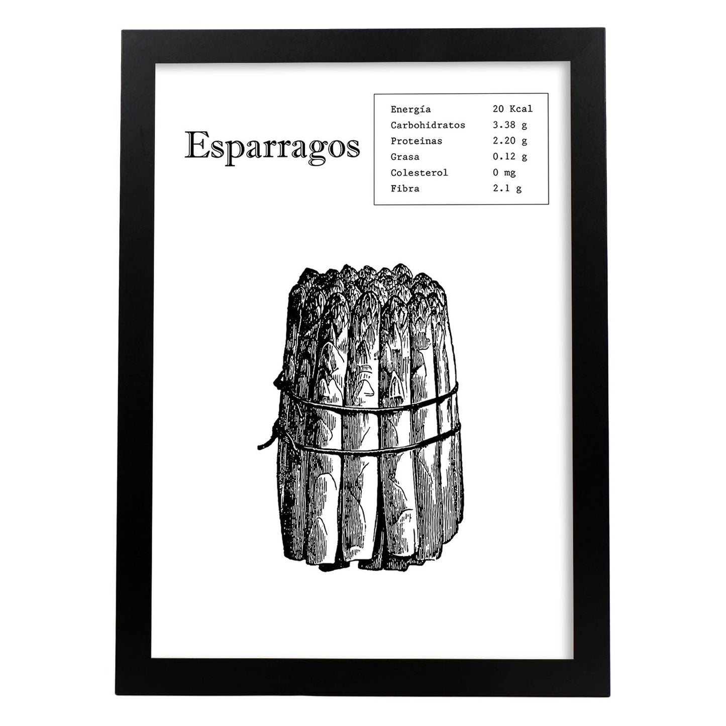 Poster de Esparragos. Láminas de frutas y verduras.-Artwork-Nacnic-A3-Marco Negro-Nacnic Estudio SL