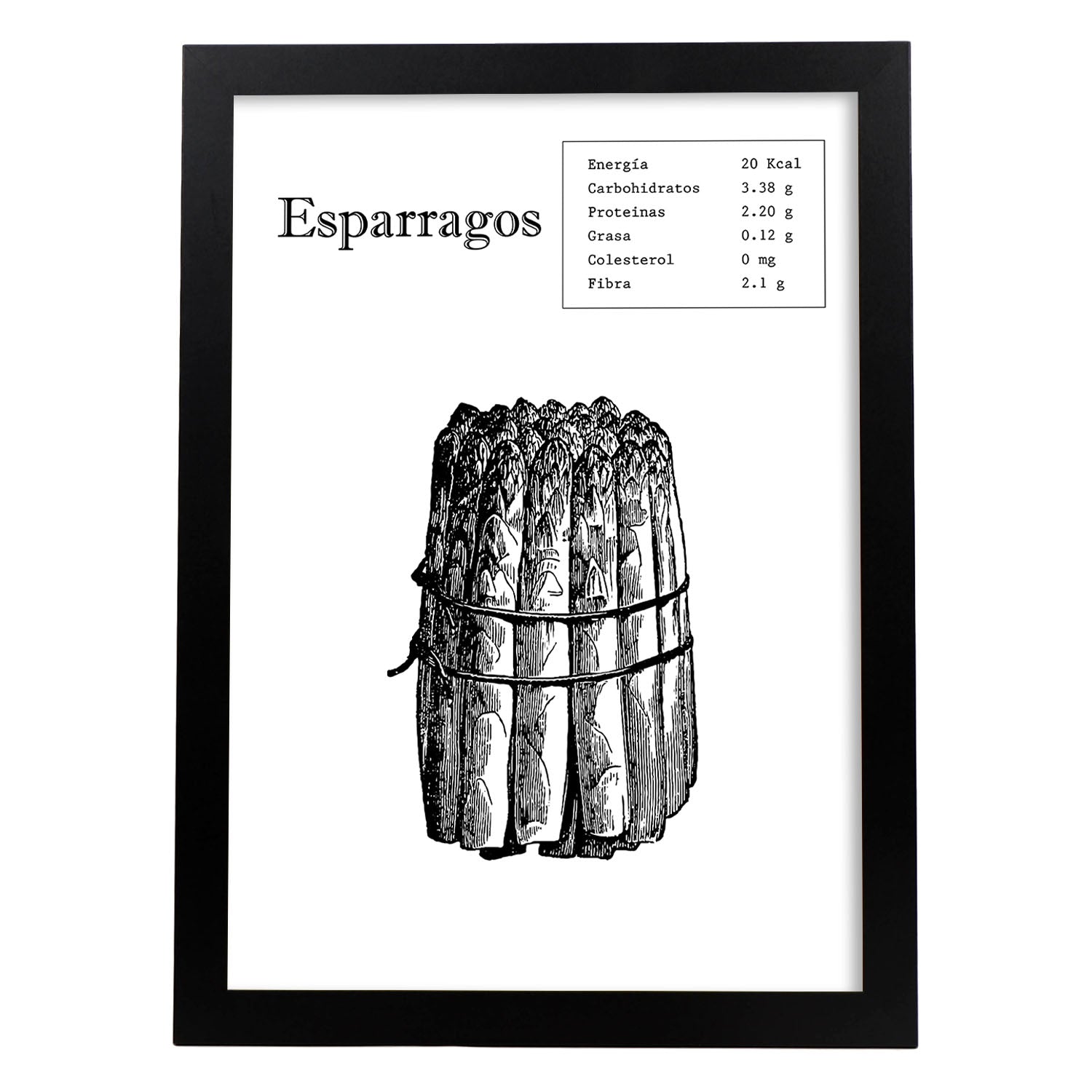 Poster de Esparragos. Láminas de frutas y verduras.-Artwork-Nacnic-A3-Marco Negro-Nacnic Estudio SL