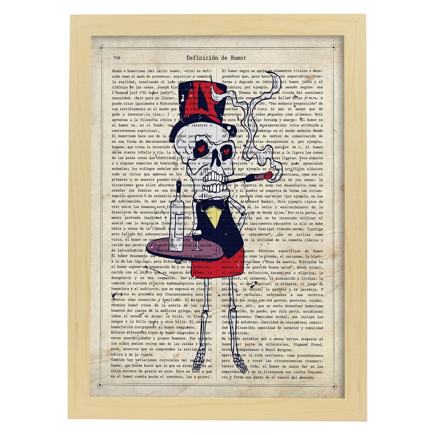 Poster de Esqueleto camarero. Láminas de calaveras. Decoración de hogar.-Artwork-Nacnic-A3-Marco Madera clara-Nacnic Estudio SL