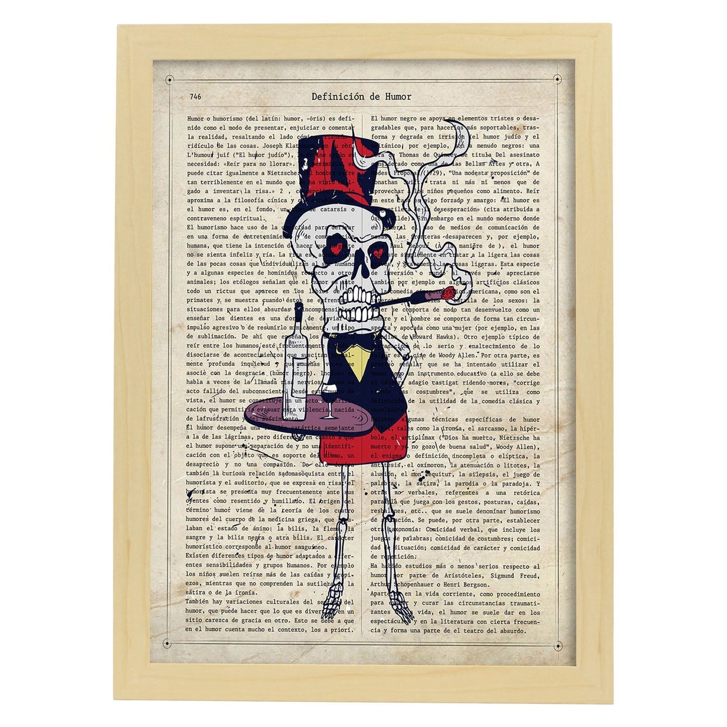 Poster de Esqueleto camarero. Láminas de calaveras. Decoración de hogar.-Artwork-Nacnic-A4-Marco Madera clara-Nacnic Estudio SL