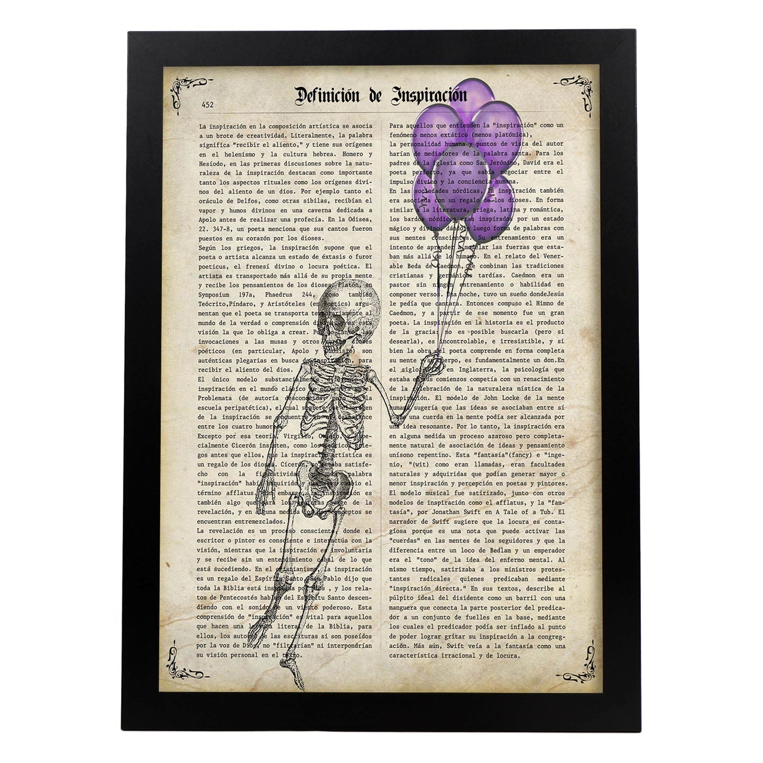 Poster de Esqueleto con globos. Láminas de calaveras. Decoración de hogar.-Artwork-Nacnic-A3-Marco Negro-Nacnic Estudio SL