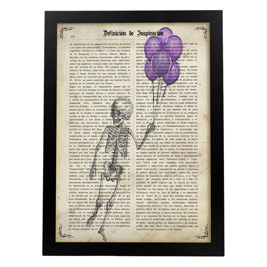 Poster de Esqueleto con globos. Láminas de calaveras. Decoración de hogar.-Artwork-Nacnic-A4-Marco Negro-Nacnic Estudio SL