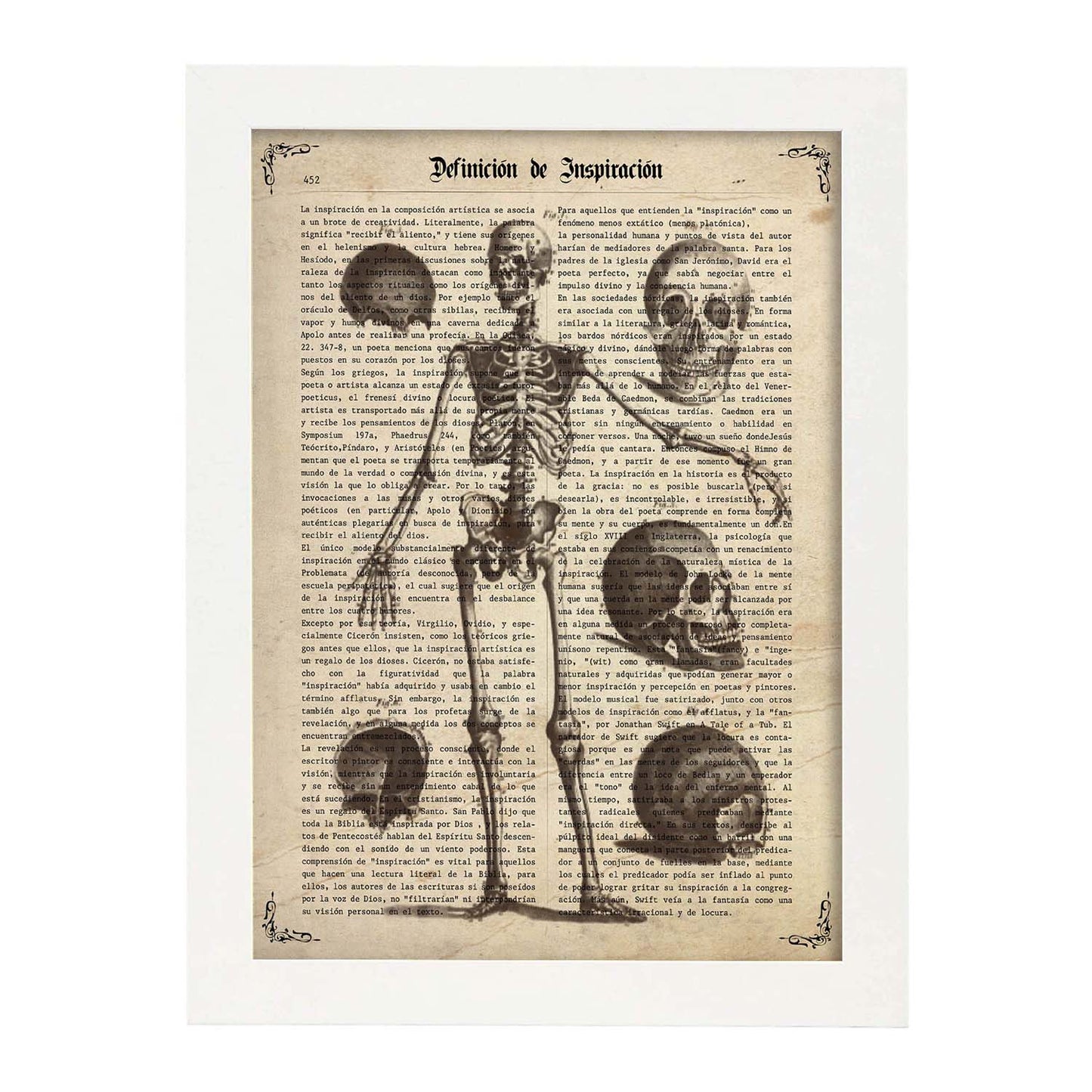 Poster de Esqueleto y partes. Láminas de calaveras. Decoración de hogar.-Artwork-Nacnic-A3-Marco Blanco-Nacnic Estudio SL