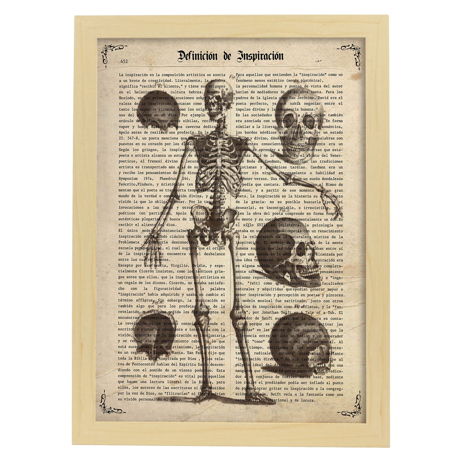 Poster de Esqueleto y partes. Láminas de calaveras. Decoración de hogar.-Artwork-Nacnic-A3-Marco Madera clara-Nacnic Estudio SL
