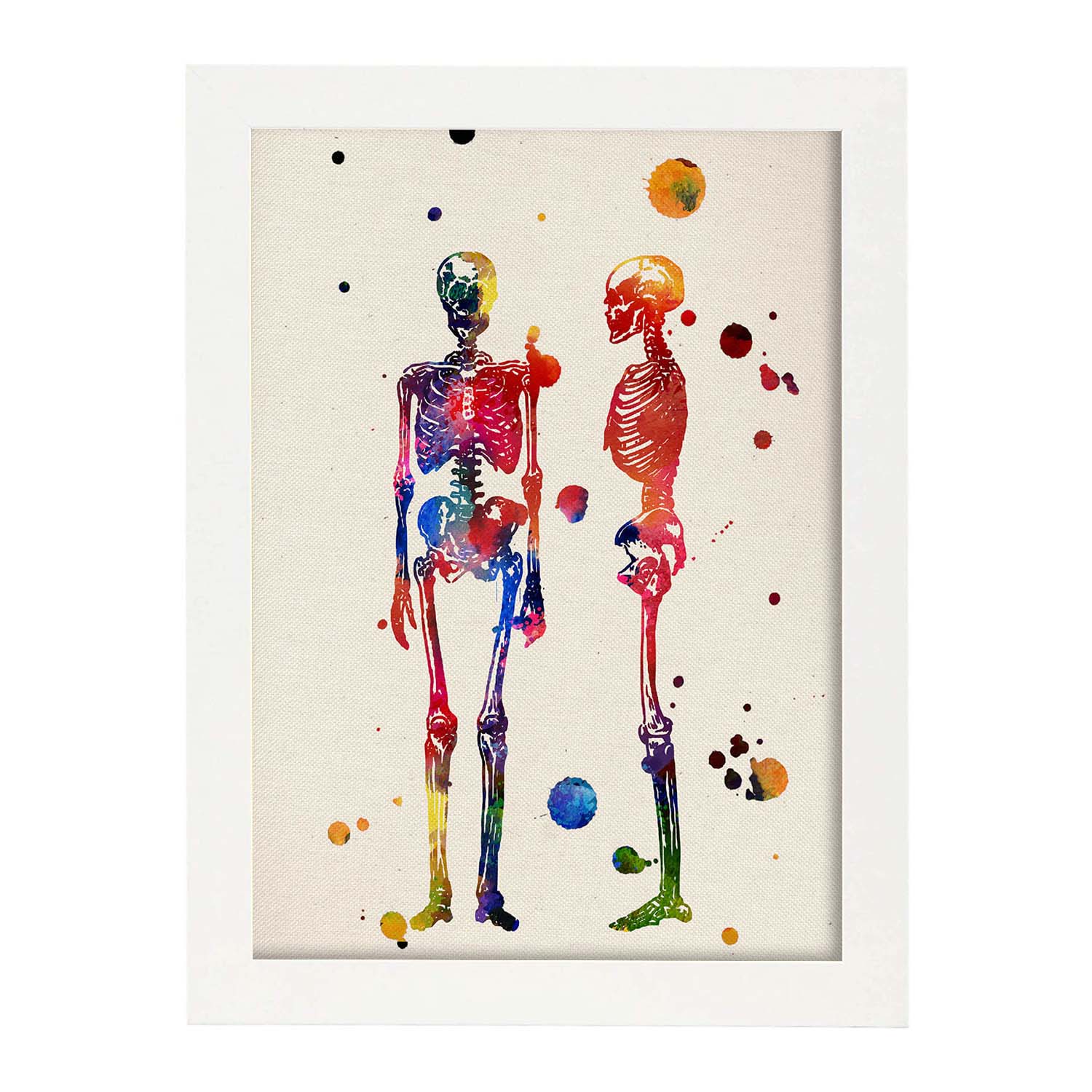 Poster de Esqueletos con diseño acuarela. Mix de láminas con estilo acuarela-Artwork-Nacnic-A3-Marco Blanco-Nacnic Estudio SL