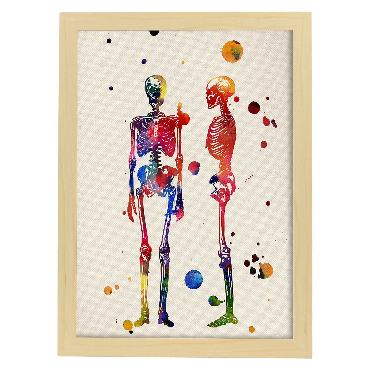 Poster de Esqueletos con diseño acuarela. Mix de láminas con estilo acuarela-Artwork-Nacnic-A3-Marco Madera clara-Nacnic Estudio SL