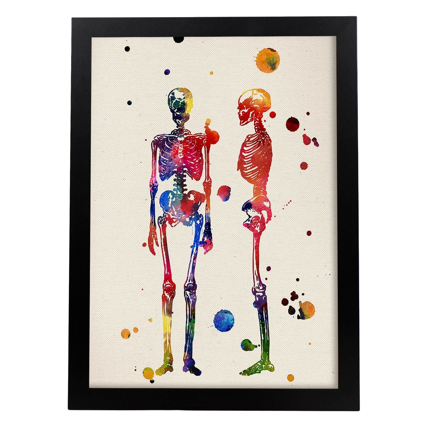 Poster de Esqueletos con diseño acuarela. Mix de láminas con estilo acuarela-Artwork-Nacnic-A3-Marco Negro-Nacnic Estudio SL
