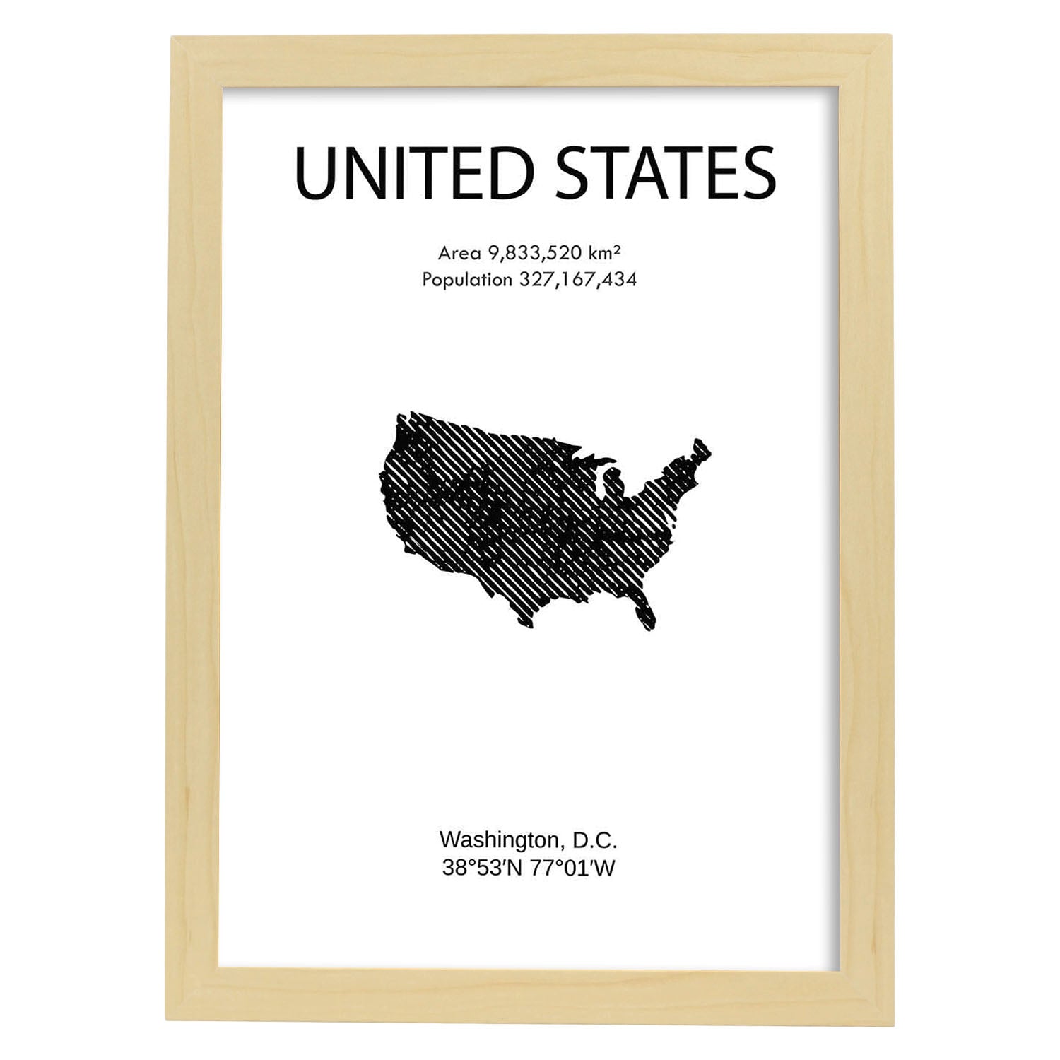 Poster de Estados Unidos. Láminas de paises y continentes del mundo.-Artwork-Nacnic-A3-Marco Madera clara-Nacnic Estudio SL