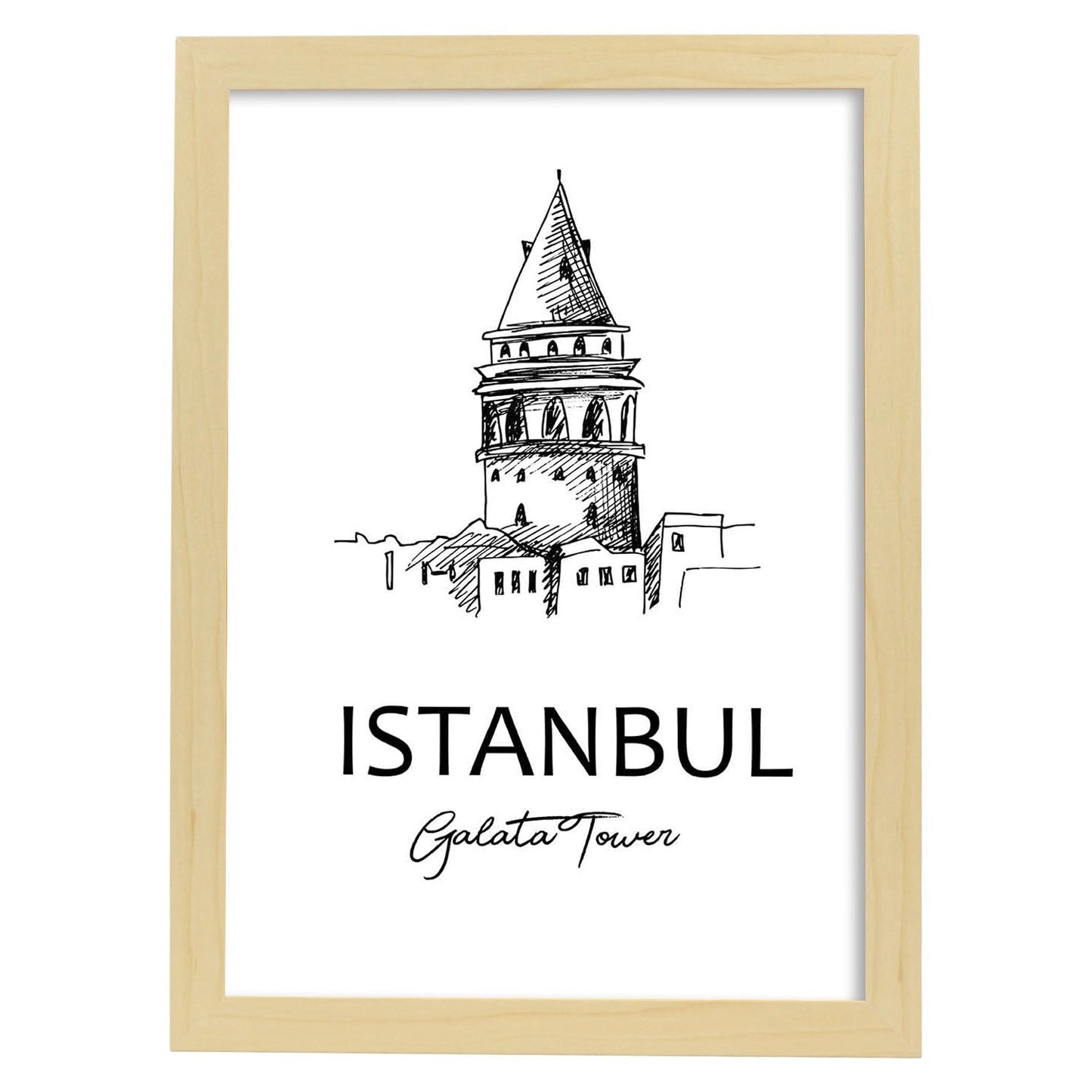 Poster de Estambul - Torre galata. Láminas con monumentos de ciudades.-Artwork-Nacnic-A3-Marco Madera clara-Nacnic Estudio SL
