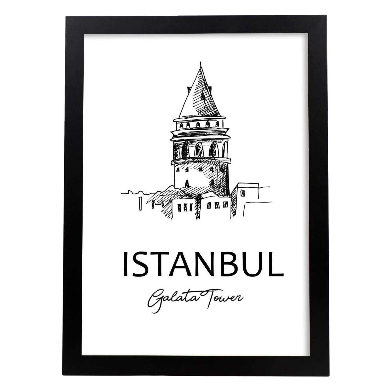 Poster de Estambul - Torre galata. Láminas con monumentos de ciudades.-Artwork-Nacnic-A3-Marco Negro-Nacnic Estudio SL