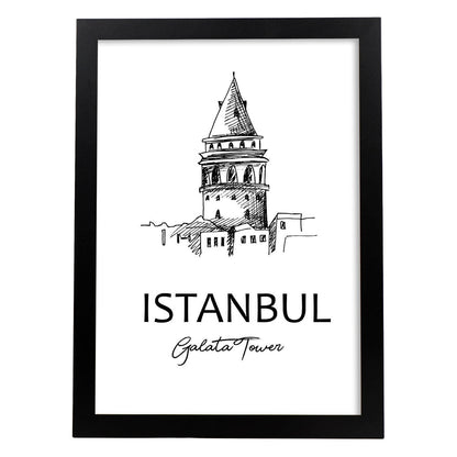 Poster de Estambul - Torre galata. Láminas con monumentos de ciudades.-Artwork-Nacnic-A4-Marco Negro-Nacnic Estudio SL