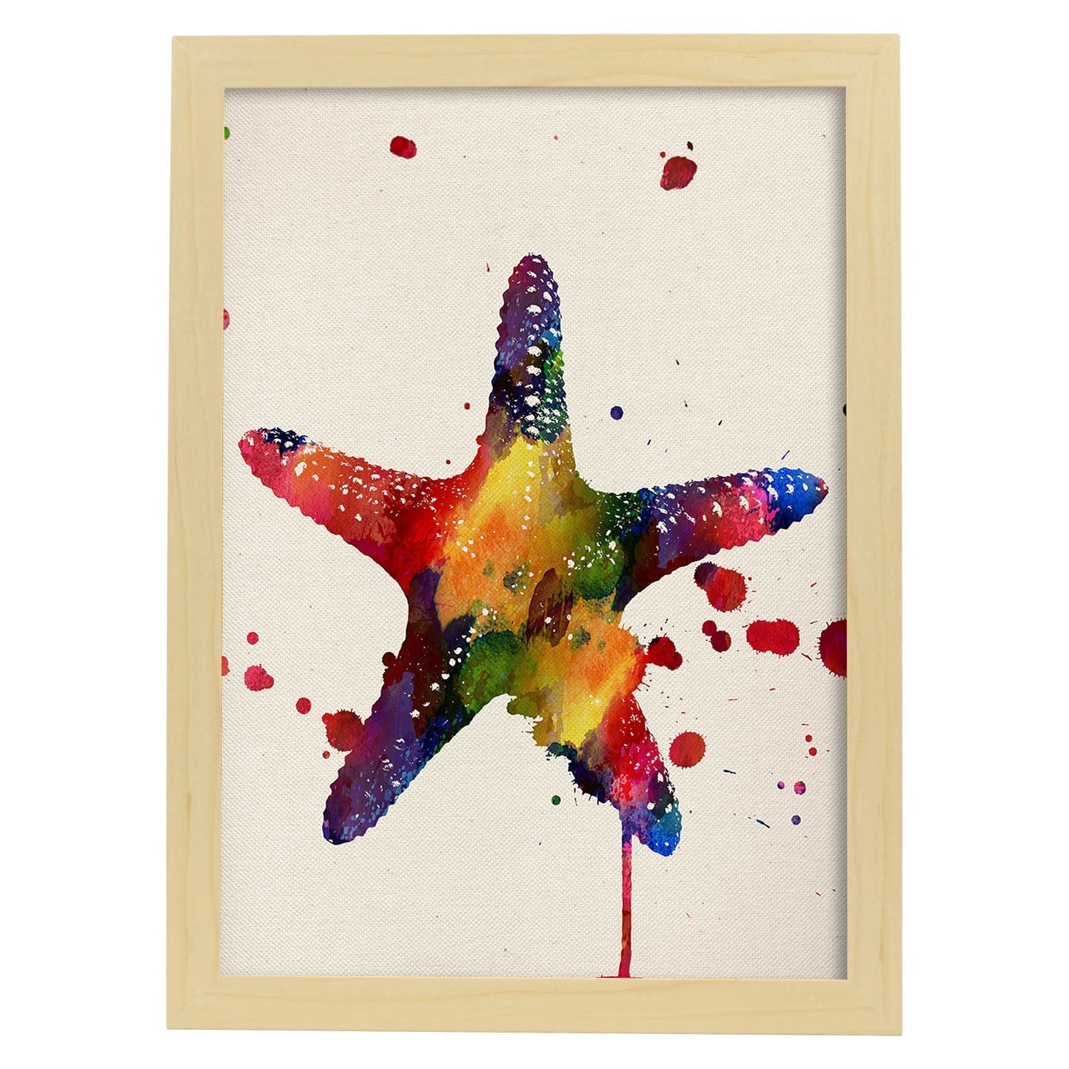 Poster de Estrella de mar con diseño acuarela. Mix de láminas con estilo acuarela-Artwork-Nacnic-A3-Marco Madera clara-Nacnic Estudio SL