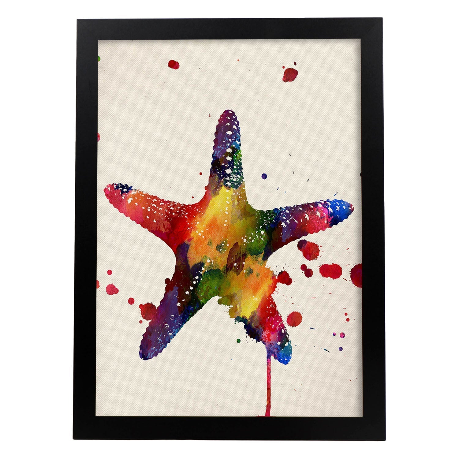 Poster de Estrella de mar con diseño acuarela. Mix de láminas con estilo acuarela-Artwork-Nacnic-A3-Marco Negro-Nacnic Estudio SL