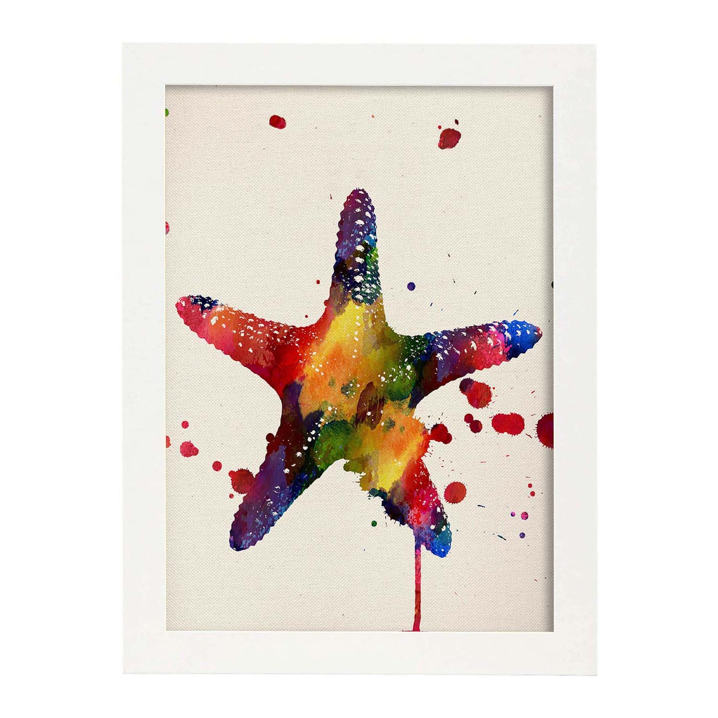 Poster de Estrella de mar con diseño acuarela. Mix de láminas con estilo acuarela-Artwork-Nacnic-A4-Marco Blanco-Nacnic Estudio SL