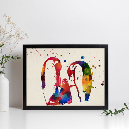 Poster de Familia de pingüinos con diseño acuarela. Mix de láminas con estilo acuarela-Artwork-Nacnic-Nacnic Estudio SL