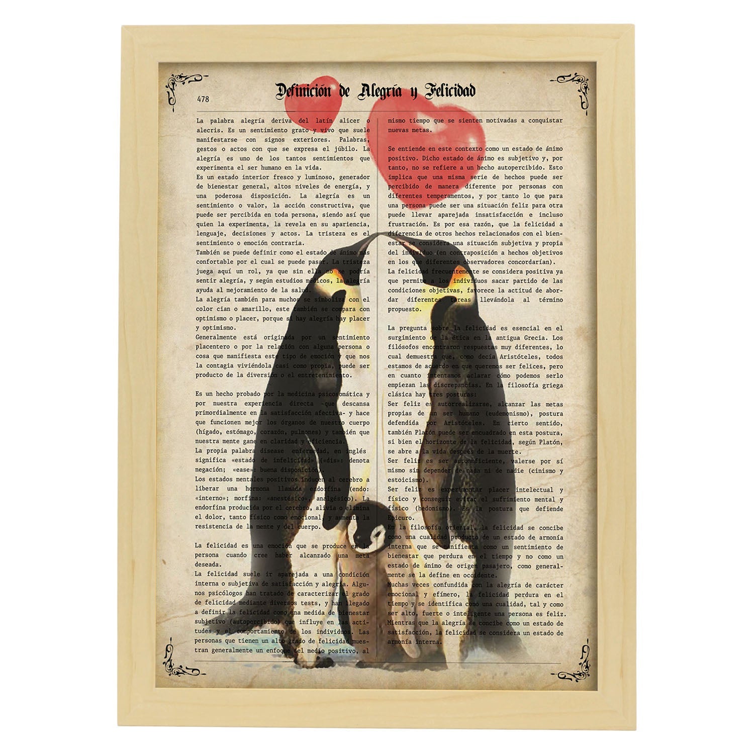 Poster de Familia de pinguinos. Láminas románticas de amor con definiciones. Ilustraciones para tu pareja, familia, mujer, ...-Artwork-Nacnic-A3-Marco Madera clara-Nacnic Estudio SL