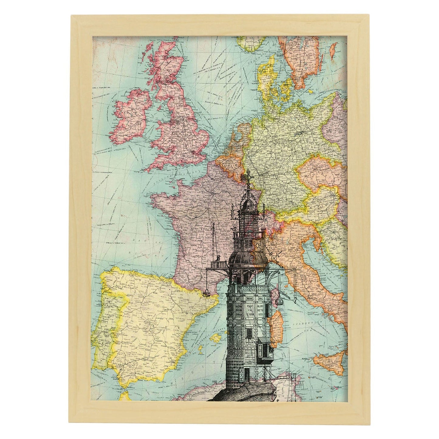 Poster de Faro en Africa. Láminas de mapas del mundo. Decoración con mapas e imágenes vintage.-Artwork-Nacnic-A3-Marco Madera clara-Nacnic Estudio SL