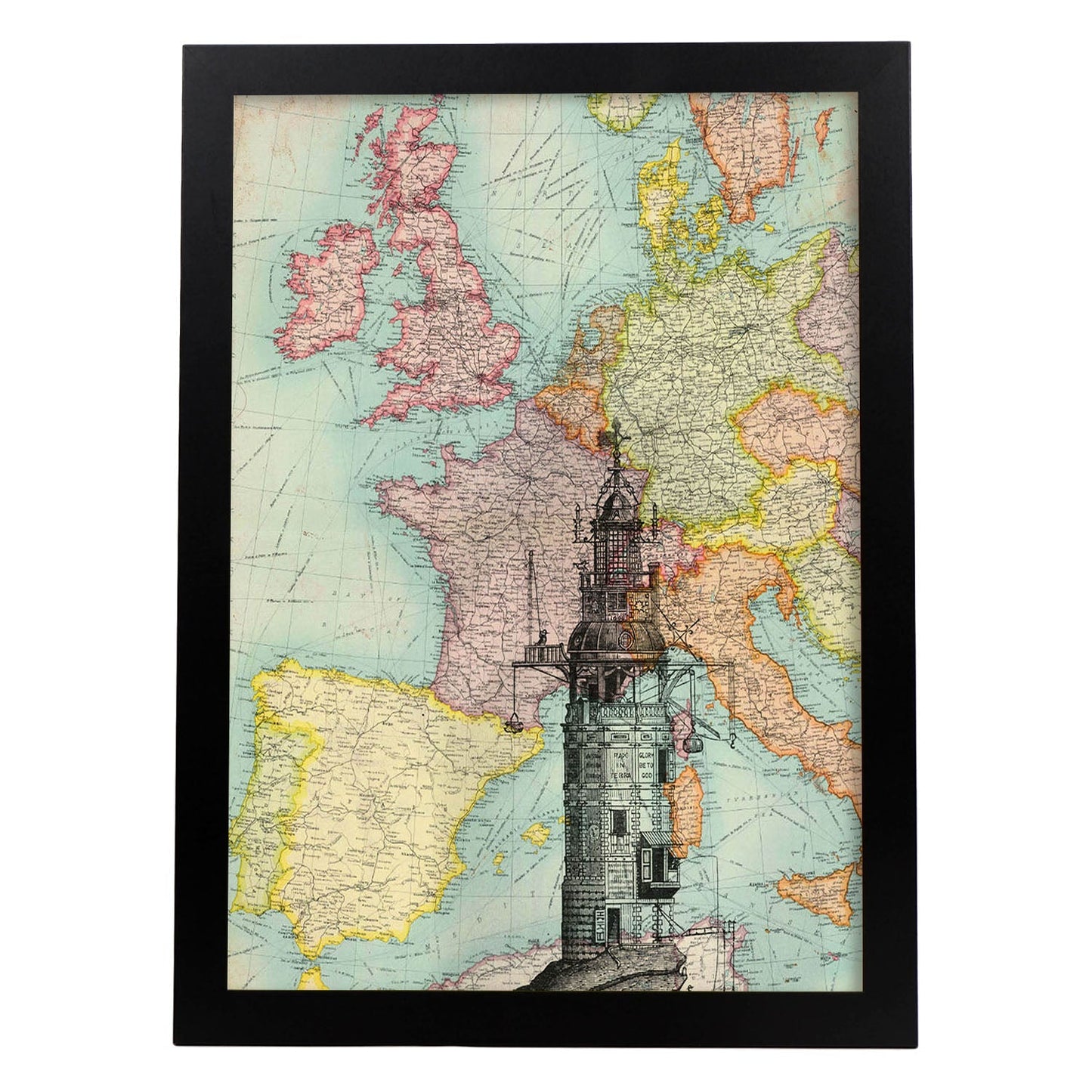 Poster de Faro en Africa. Láminas de mapas del mundo. Decoración con mapas e imágenes vintage.-Artwork-Nacnic-A3-Marco Negro-Nacnic Estudio SL