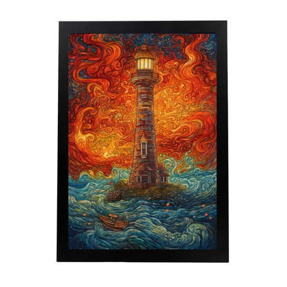 Póster de Faro Iluminado en la Noche
