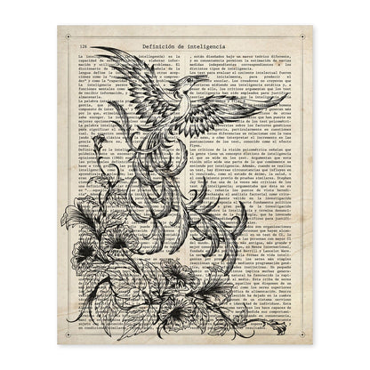 Poster de Fenix blanco y negro. Láminas de animales con definiciones. Ilustraciones de animales con textos.-Artwork-Nacnic-A4-Sin marco-Nacnic Estudio SL