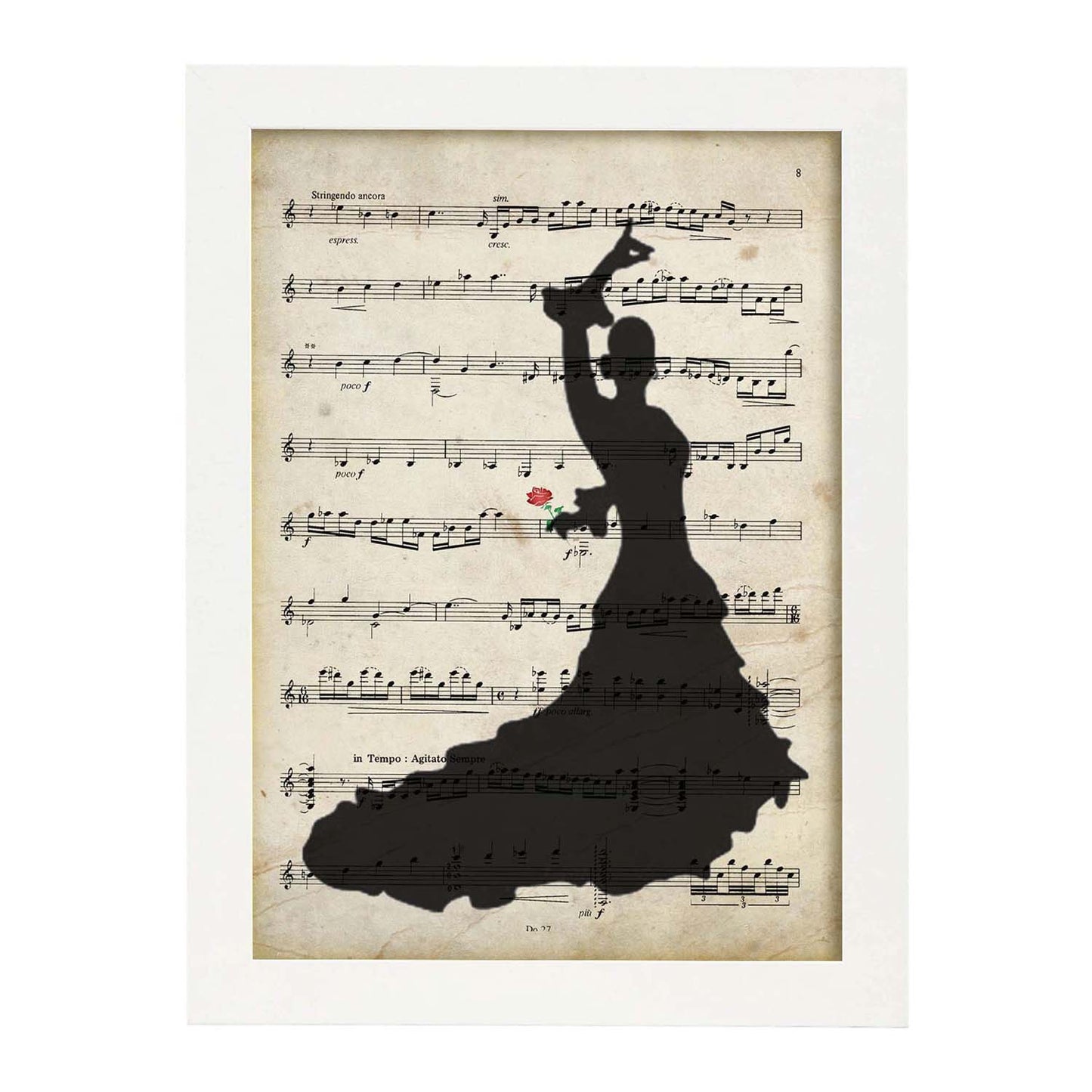 Poster de Flamenca sobre partitura. Láminas de imágenes con partituras. Diseño de música para el hogar.-Artwork-Nacnic-Nacnic Estudio SL