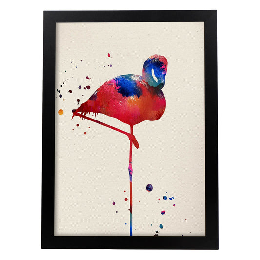 Poster de Flamenco con diseño acuarela. Mix de láminas con estilo acuarela-Artwork-Nacnic-A4-Marco Negro-Nacnic Estudio SL
