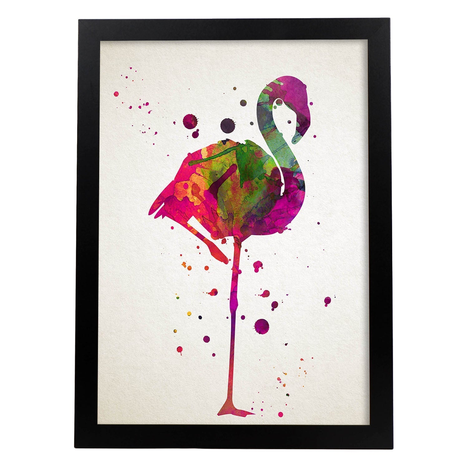 Poster de Flamenco estilo acuarela. Láminas de animales con estilo acuarela-Artwork-Nacnic-A3-Marco Negro-Nacnic Estudio SL