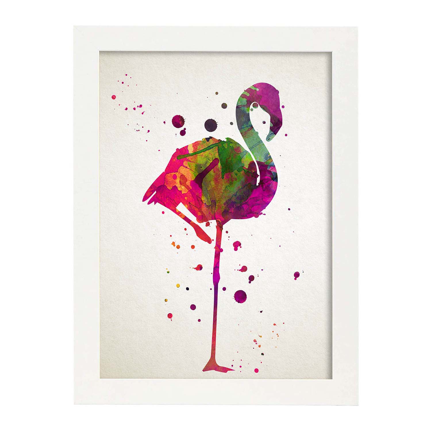 Poster de Flamenco estilo acuarela. Láminas de animales con estilo acuarela-Artwork-Nacnic-A4-Marco Blanco-Nacnic Estudio SL
