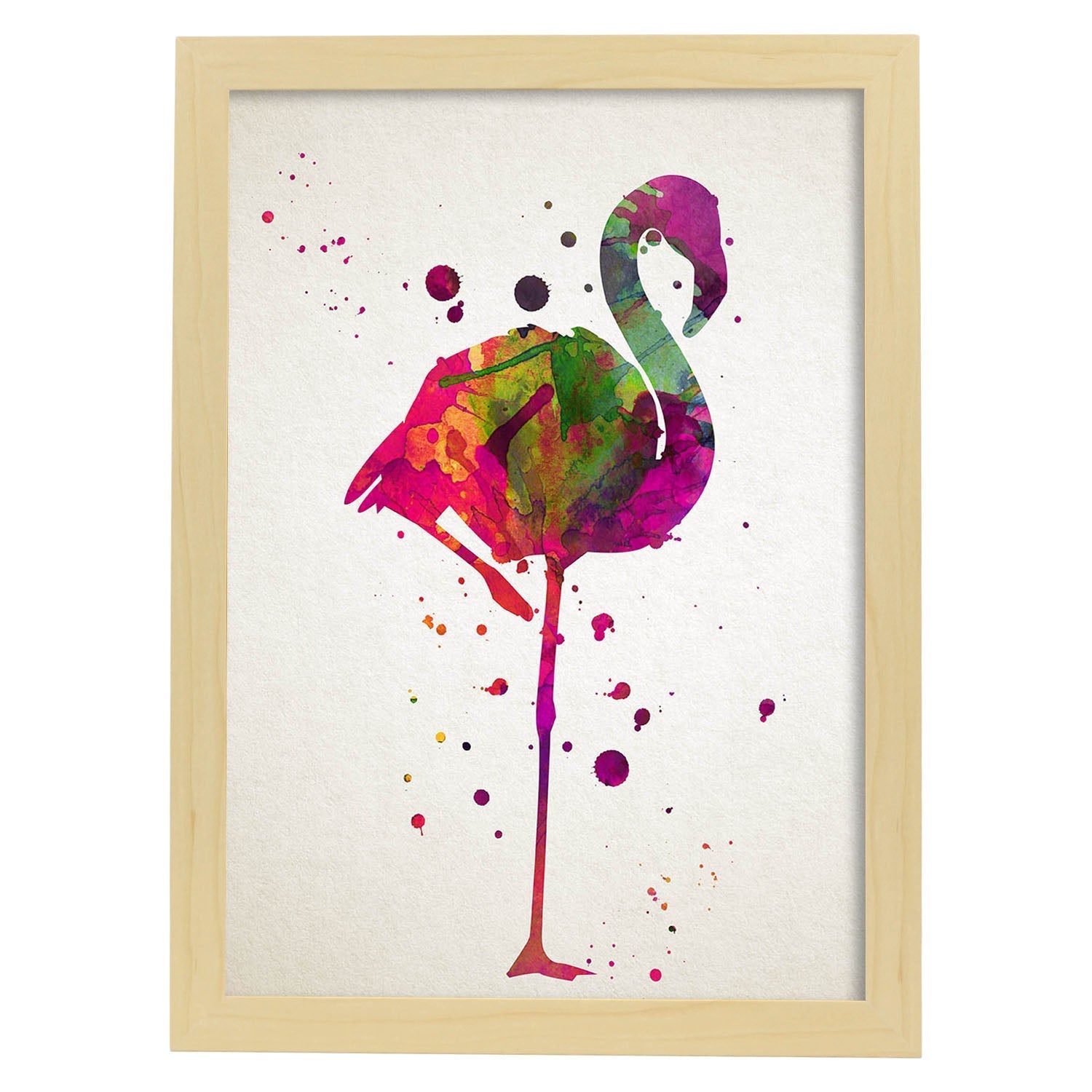 Poster de Flamenco estilo acuarela. Láminas de animales con estilo acuarela-Artwork-Nacnic-A4-Marco Madera clara-Nacnic Estudio SL
