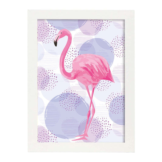 Poster de flamencos. Lámina Flamenco dulce con imágenes de flamencos sobre fondo colorido. Posters de aves con diseño.-Artwork-Nacnic-A4-Marco Blanco-Nacnic Estudio SL