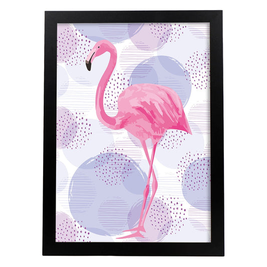 Poster de flamencos. Lámina Flamenco dulce con imágenes de flamencos sobre fondo colorido. Posters de aves con diseño.-Artwork-Nacnic-A4-Marco Negro-Nacnic Estudio SL