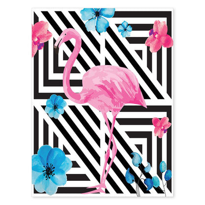 Poster de flamencos. Lámina Flamenco floral con imágenes de flamencos sobre fondo colorido. Posters de aves con diseño.-Artwork-Nacnic-A4-Sin marco-Nacnic Estudio SL