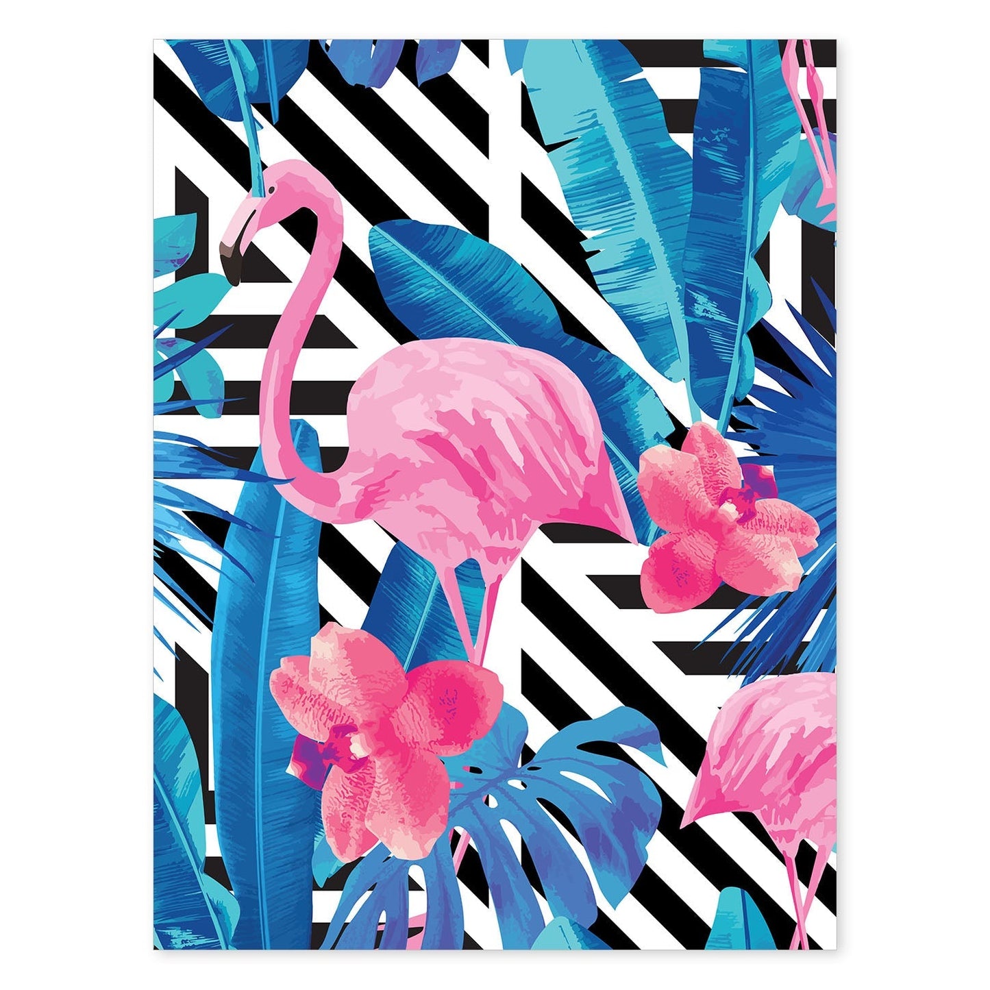 Poster de flamencos. Lámina Flamenco tropical con imágenes de flamencos sobre fondo colorido. Posters de aves con diseño.-Artwork-Nacnic-A4-Sin marco-Nacnic Estudio SL